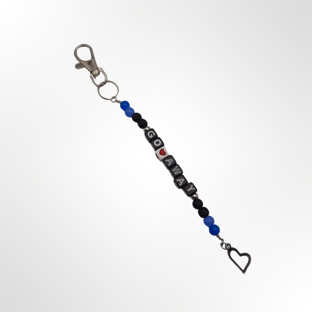 Go Away Heart Keychain Black Blue Glass Beads Handmade Accessory